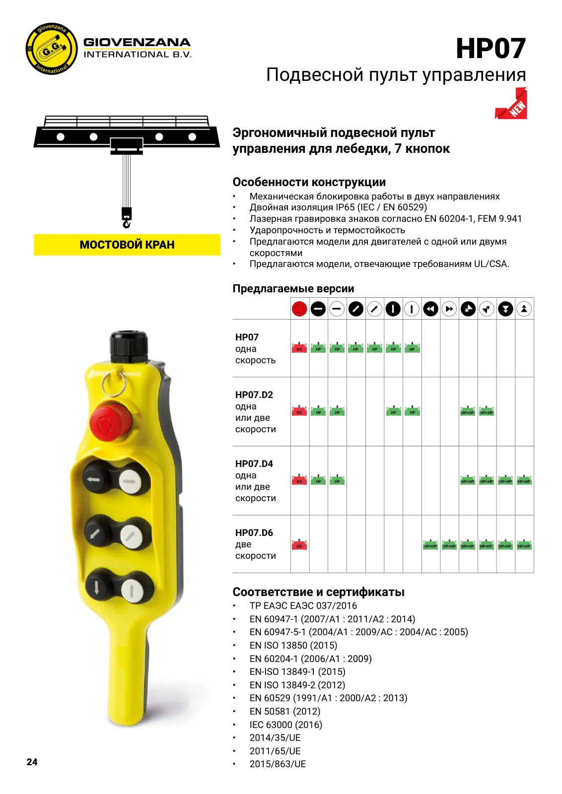 Подвесной пульт HP07, Одна или две скорости HP07.D2, стр. 13